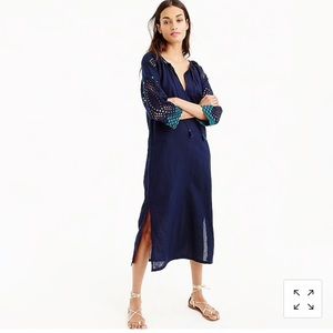 J Crew Eyelet Caftan Navy Green Beach Coverup XXXS